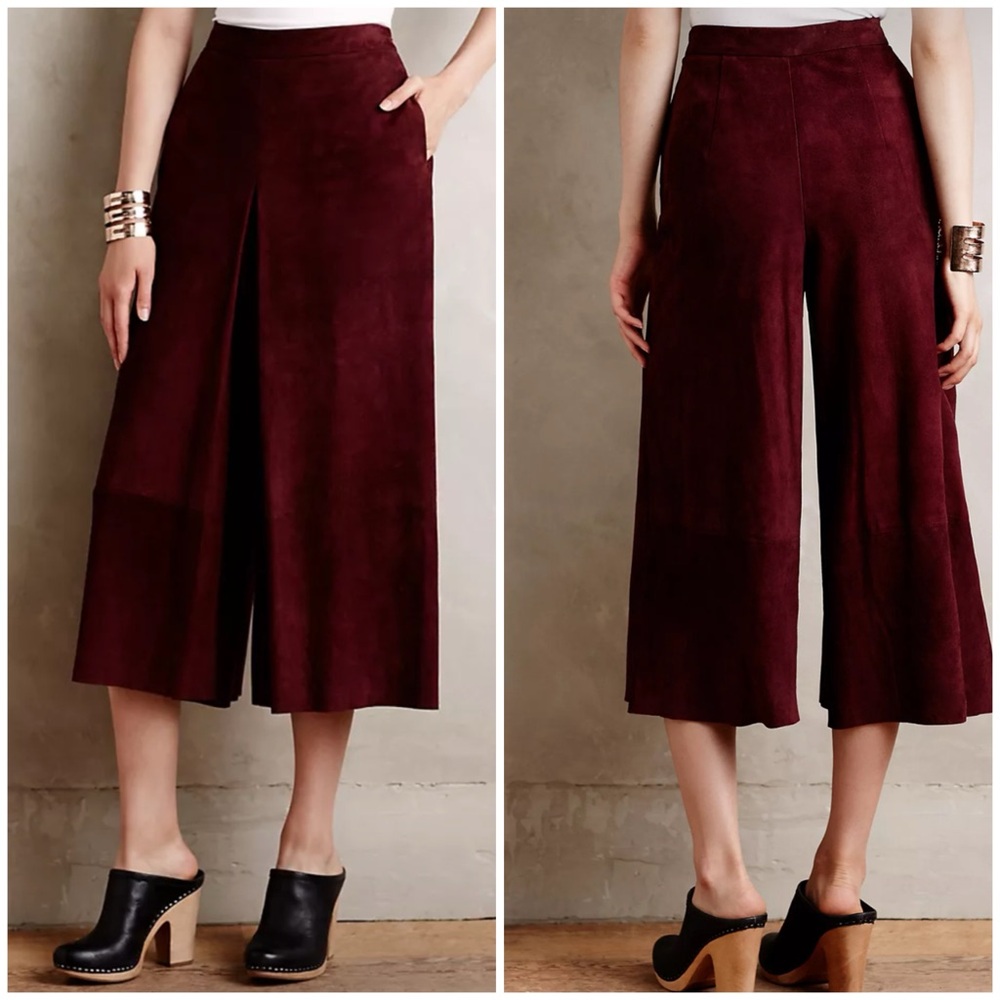 Anthropologie Pants Culottes Wide Leg Raoul Suede Midi Crop Boho Mod Gauchos Y2k